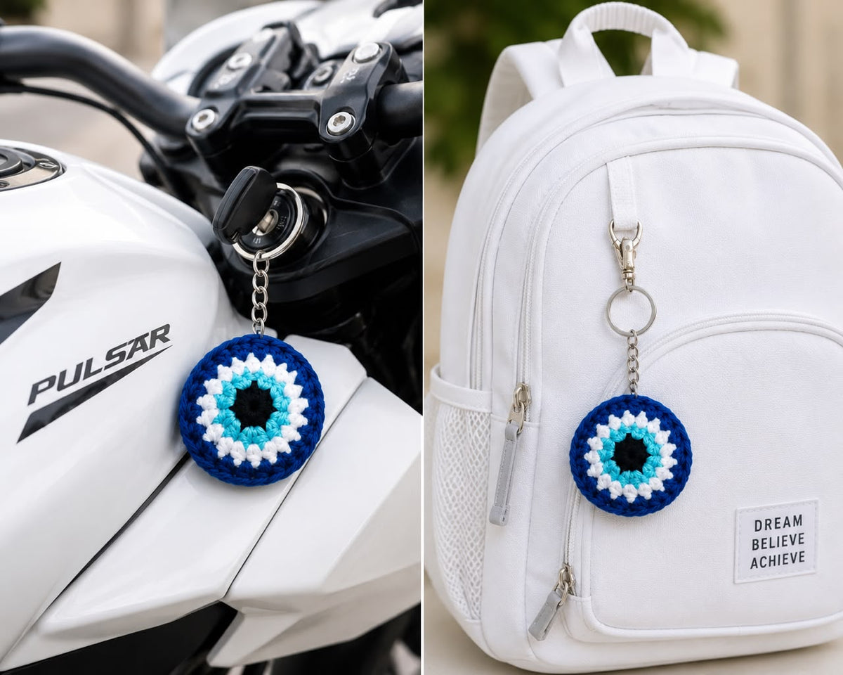 Evil eye crochet keychain