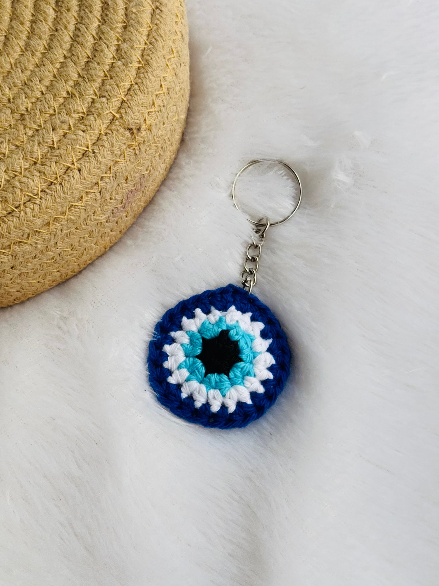 Evil eye crochet keychain