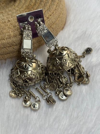 Oxidised Coin Jhumka